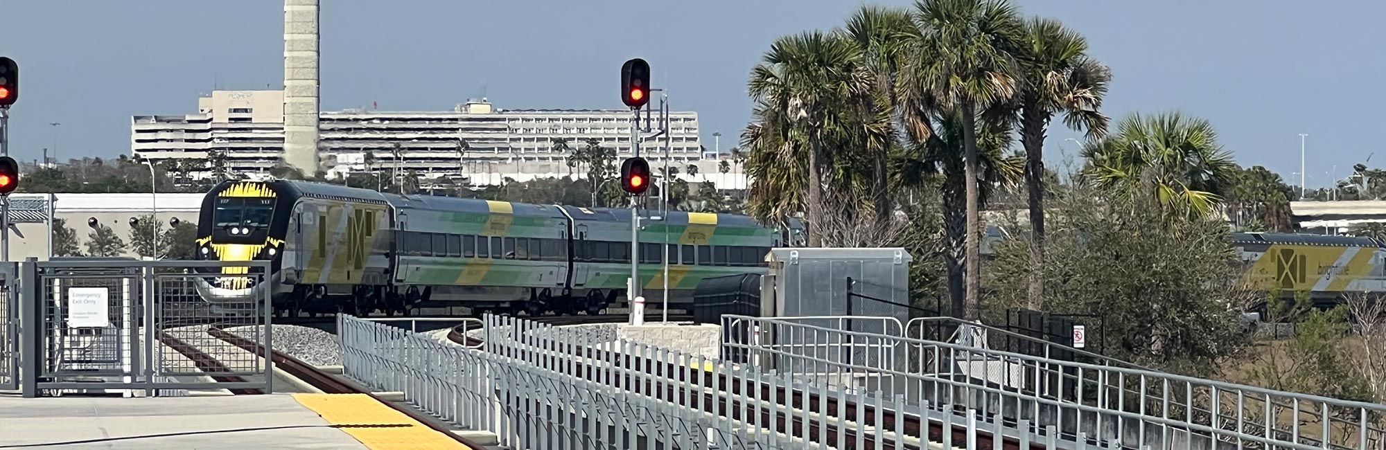 Slideshow: Brightline train pulling into a station.